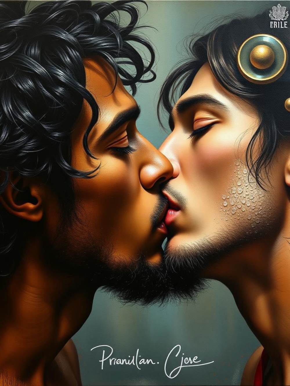 Romantic Embrace - Home Art Painting in Warm Brown Tones